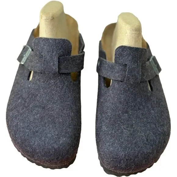 Birkenstock Boston Clogs Women's 39 EU 8 US Charcoal Gray Felt Wool Slip On - Picture 1 of 3